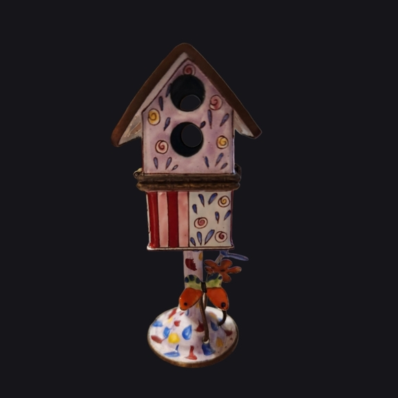 1999 KELVIN CHEN Enamel Hand Painted Hinged Bird House Trinket Box #548 - Picture 2 of 8